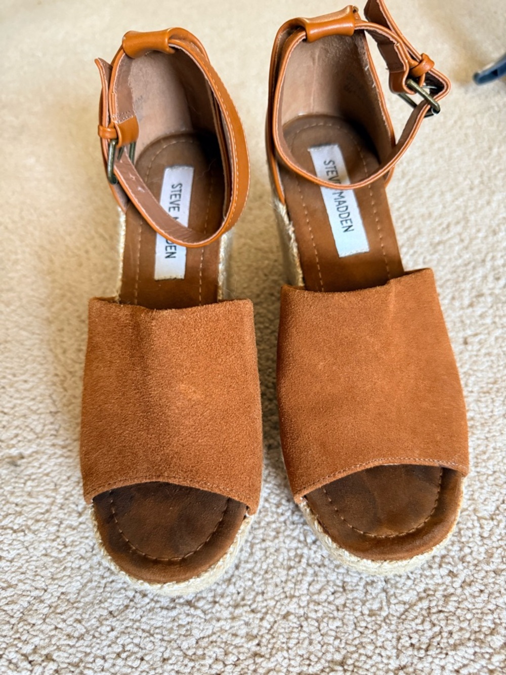 Steve Madden Cognac Suede Espadrille Wedge Sandals